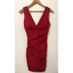 WORN ONCE‼️ V-Neck Fitted Cocktail Dress, Red, Semi-formal, Low-cut